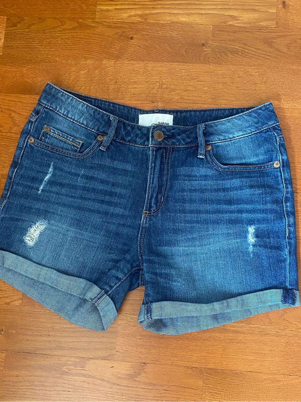 Garage Dark Blue Denim Roll-Cuff Jean Shorts